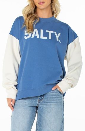 Roxy Lineup Contrast Crewneck Sweatshirt in Dutch Blue at Nordstrom, Size X-Small