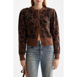 Scotch & Soda Fuzzy Jacquard Cardigan in Peace Leopard at Nordstrom, Size X-Small