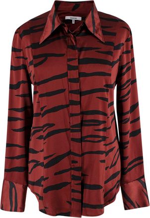 Ganni Deep Red Tiger Print Silk Shirt Size S