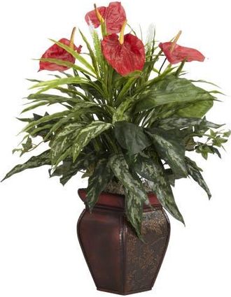 Nearly Natural 26-in Mixed Greens & Anthurium w/Decorative Vase Artificial Plant at Nordstrom