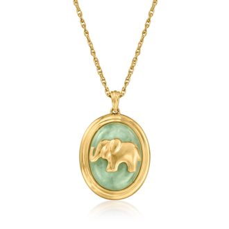 Ross-Simons Jade Elephant Pendant Necklace in 18kt Gold Over Sterling