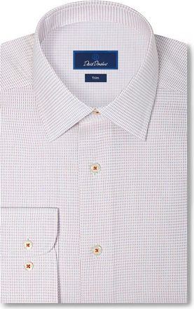 David Donahue Trim Fit Microcheck Cotton Dobby Dress Shirt in White/orange at Nordstrom, Size 17.5