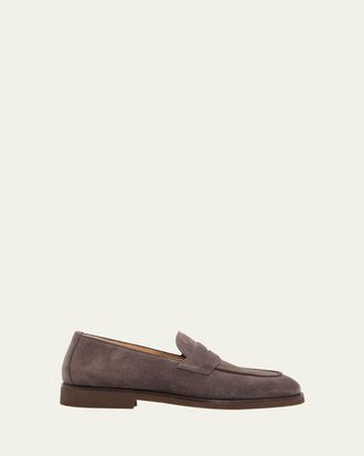 Brunello Cucinelli Mens Suede Flex-Sole Penny Loafers