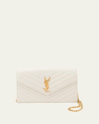 Saint Laurent YSL Monogram Large Wallet on Chain in Grained Leather