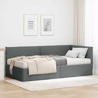 vidaXL Estructura De Cama Esquina Con Colch&oacute;n 2 Pcs Gris Terciopelo Vidaxl