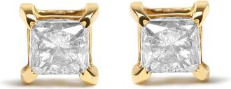 House of Brilliance 10K Yellow Gold 5/8 Cttw Princess Cut Diamond 4-Prong Solitaire Stud Earrings (J-K Color, I2-I3 Clarity)