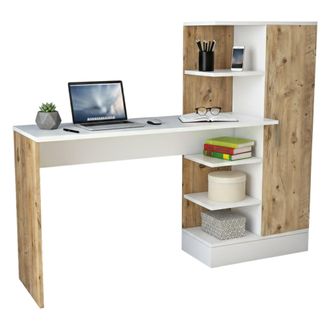 Dmora Escritorio Dfasolat, Escritorio Multiusos, Mesa De Oficina Para Pc, El Plan De Trabajo, 152x40h120 Cm, Roble Y Blanco - Dmora