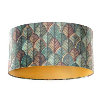 QAZQA Cl&aacute;sico/antiguo Algod&oacute;n Pantalla De L&aacute;mpara De Terciopelo Con Dise&ntilde;o De Hojas E Interior Dorado, Ovalada 50/33/25, Ovalada Apto Para L&aacute;mpara Colgante 