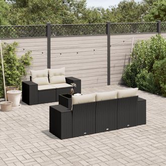vidaXL Vidaxl - Set De Sof&aacute;s De Jard&iacute;n 6 Piezas Y Cojines Rat&aacute;n Sint&eacute;tico Negro
