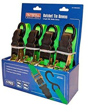 Faithfull The Brand Faithfull - FAITDRATSET4 Ratchet Tie Downs, 5 m x 25 mm, Multi
