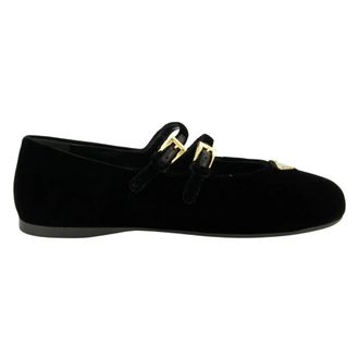 Prada Schoenen, Dames, Zwart, 40 EU, Katoen, Velvet-finish Ballet Flats