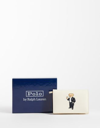 Polo Ralph Lauren porta carte a libro con stampa orso in bianco sporco