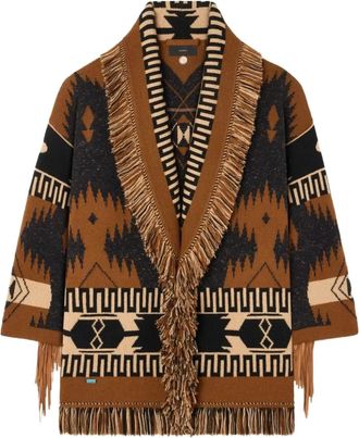 Alanui frange trim cardigan - women - Virgin Wool/Polyamide/Linen/Flax - M - Brown