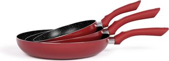 Livoo Livoo Men124rc Set De 3 Po&euml;les Aspect Pierre Coloris Rouge Chili Diam&egrave;tre 20 - 24 - 28 Cm En Aluminium