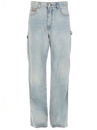 Msgm Logo Cotton Faded Straight-Leg Pants
