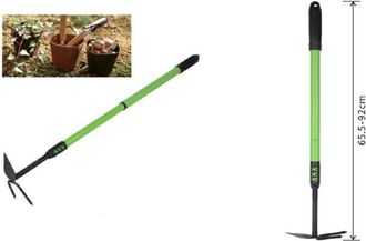Trade Shop Trade Shop - Rastrello A Punta Con Bidente Manico Allungabile Attrezzo Giardino 65.5-92cm 90074