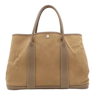 Herm&egrave;s Garden Etoupe Gray Light Brown Canvas Leather Handbag Tote Bag (Pre-Owned)