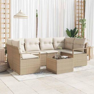vidaXL Conjunto De Sof&aacute; De Jard&iacute;n 7 Pcs Beige, Crema 55 X 55 X 37 Cm Vidaxl