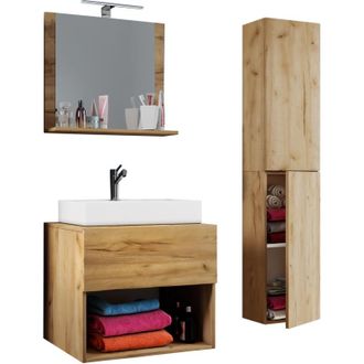 ebuy24 VCM 4 pz Lavabo Lavabo Armadio inferiore Mobili da bagno Set Sink Lendas II (quercia miele80)