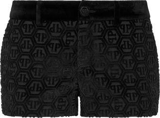 Philipp Plein Korte Broeken, Dames, Zwart, M, Leer, Monogram Shorts