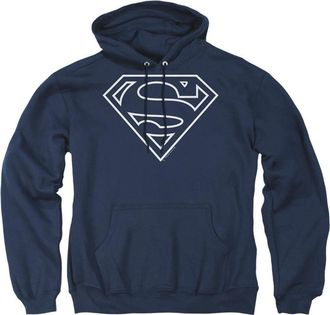 Gildan Superman Navy & White Shield Adult Pull Over Hoodie / Hooded Sweatshirt