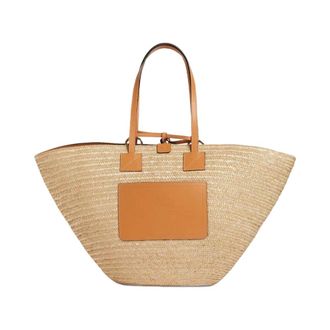 Etro Shoppertas van stro en leer - Dames - Tassen - Beige - Maat: ONE Size Leer