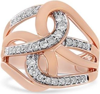 House of Brilliance 10K Gold 1/2 Ctw Diamond Intertwined Multi-Loop Cocktail Ring in Rose Gold at Nordstrom, Size 6
