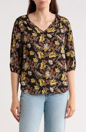 Renee C Floral Keyhole Top in Black at Nordstrom Rack, Size X-Large