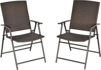 OUTSUNNY 2pcs Rattan Chair Foldable Garden Furniture w/ Armrest Brown