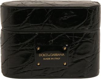 Dolce & Gabbana Luxe Leren Airpods Hoesje - Heren - Telefoonaccessoires - Zwart - ONE Size - Leer - Accessoires