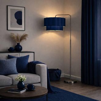 CGC Lighting Kyra Brushed Nickel Floor Lamp with Two Layer Scalloped Lampshade in Navy