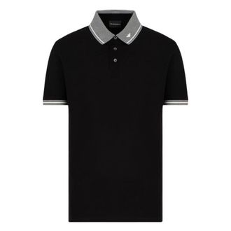 Emporio Armani Piped Collar Cotton Pique Polo Shirt, Size Medium