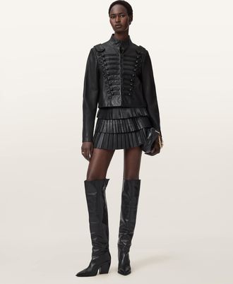 AllSaints Leather Rummy Cropped Leather Jacket, Size: UK 14/US 10