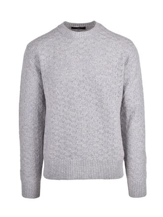 Daniele Fiesoli Perforated Grey Crew Neck Sweater In Fine Merino Wool And Cashmere Blend