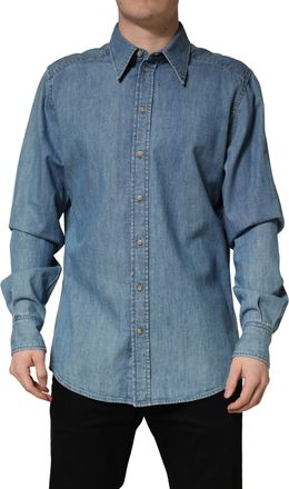 Dolce & Gabbana Blue Cotton Stretch Casual Denim Slim Mens Shirt