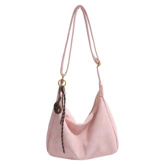 Generic PU Leather Retro Sling Bag Large Capacity Shoulder Bag Work Tote Handbag (Pink)