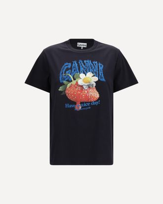 Ganni Strawberry cotton T-shirt Female XS