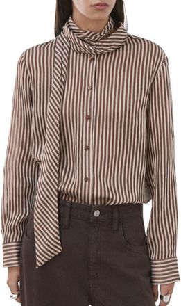 Mango Stripe Tie Neck Top in Brown at Nordstrom, Size 4
