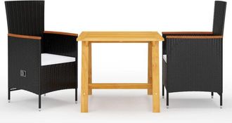 vidaXL Juego De Comedor Para Jard&iacute;n 3 Piezas Negro Vidaxl