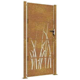 Berkfield Home Garden Gate 105x180 cm Corten Steel Grass Design in Brown