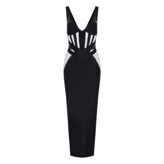 Elisabetta Franchi Red Carpet gebreide jurk met nylon - Dames - Jurken - Zwart - Maat: 2XL Nylon