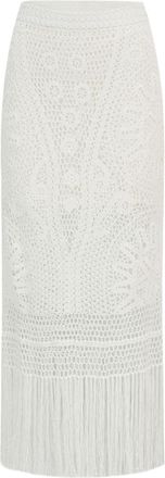Shanghai Tang open-knit straight skirt - women - Cotton/Polyamide - S - White
