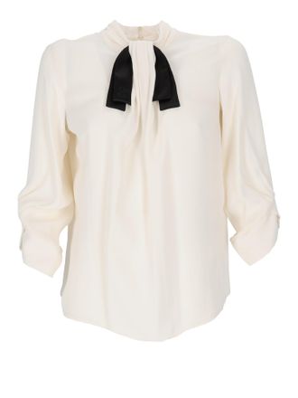 Elisabetta Franchi High Neck Blouse With Bow Detail And Keyhole Closure