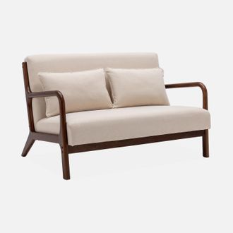 Sweeek Banco En Madera De Hevea Madera Oscura Y Tela, 2 Plazas