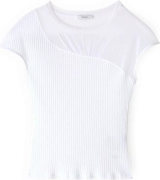 Motivi T-shirt van bi-materiaal met gedrapeerd inzetstuk - Dames - Blouses - Wit - XS - Katoen - Overhemden