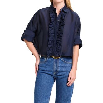 TWP Next Ex Ruffle Crop Shirt in Midnight at Nordstrom, Size Medium/large