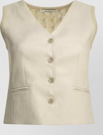 Max Mara linen knit vest v neck pockets