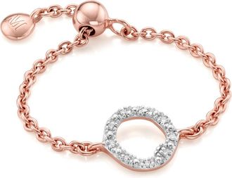 Monica Vinader Rose Gold Riva Mini Circle Adjustable Friendship Diamond Ring Diamond