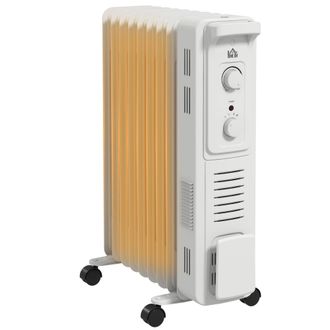 HOMCOM 9 Fin Portable Oil Filled Radiator - Electric Heater With Safety Cut Off - White - HOMCOM | TJ Hughes