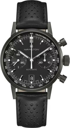 Hamilton American Classic INTRA-MATIC CHRONOGRAPH H Black Dial Leather Strap Mens Watch H38446730